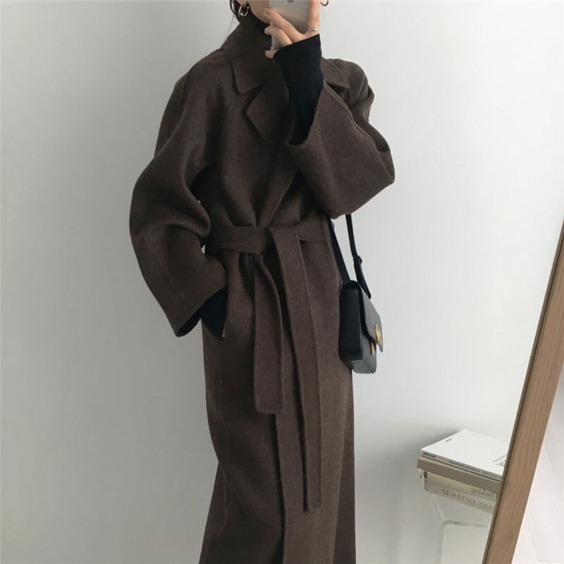 Winter Revers Collar Solid Woolen Overcoat with Belt – Snazzyholic