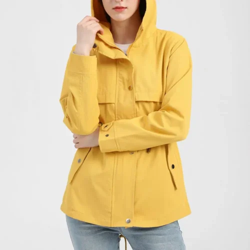 Autumn Hooded Drawstrings Buttons Pockets Back Split Zipper Jacket - Image 2