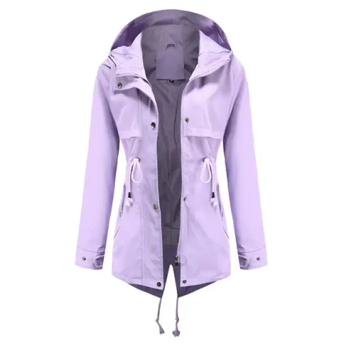 Autumn Hooded Drawstrings Buttons Pockets Back Split Zipper Jacket - Image 6