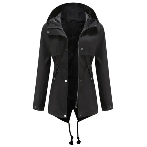 Autumn Hooded Drawstrings Buttons Pockets Back Split Zipper Jacket - Image 7