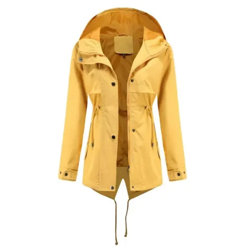 Autumn Hooded Drawstrings Buttons Pockets Back Split Zipper Jacket - Image 9