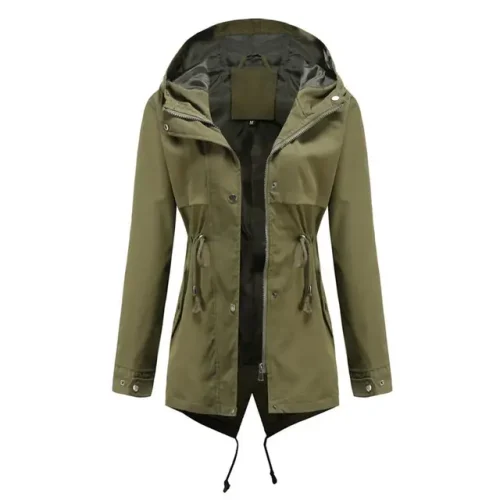 Autumn Hooded Drawstrings Buttons Pockets Back Split Zipper Jacket - Image 5